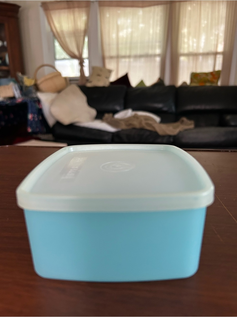 Vintage Tupperware Blue Plastic Food Storage Container with Lid. 5”x2.25x6”